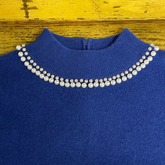Kier + J Cashmere Pearl Accent Mock Neck Sweater Blue Sz SM Classy Elegant - Picture 3 of 9